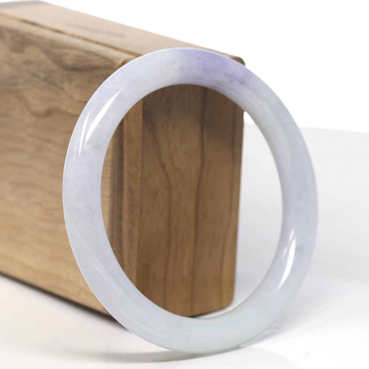 Lavender Patch Jadeite Jade Traditional Round Bangle Bracelet (58.5mm) #TT025