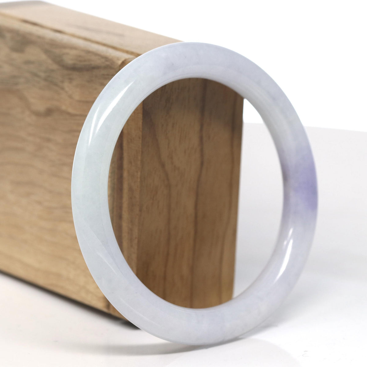 Lavender Patch Jadeite Jade Traditional Round Bangle Bracelet (58.5mm) #TT025