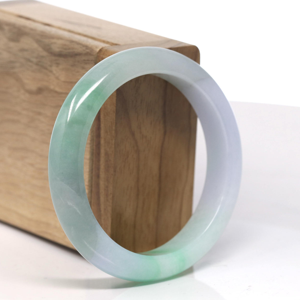 Light Icy Green & Vibrant Apple Green Jade Bangle Bracelet (55.4mm) #TT044