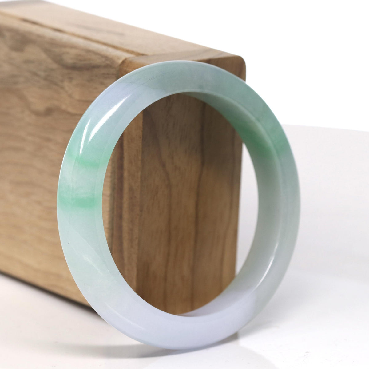 Light Icy Green & Vibrant Apple Green Jade Bangle Bracelet (55.4mm) #TT044