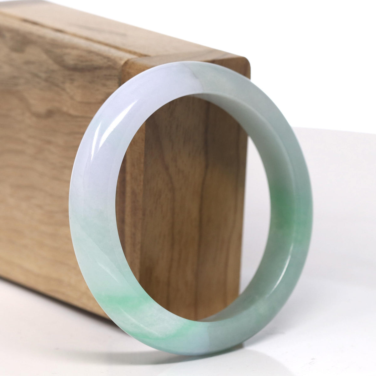 Light Icy Green & Vibrant Apple Green Jade Bangle Bracelet (55.4mm) #TT044