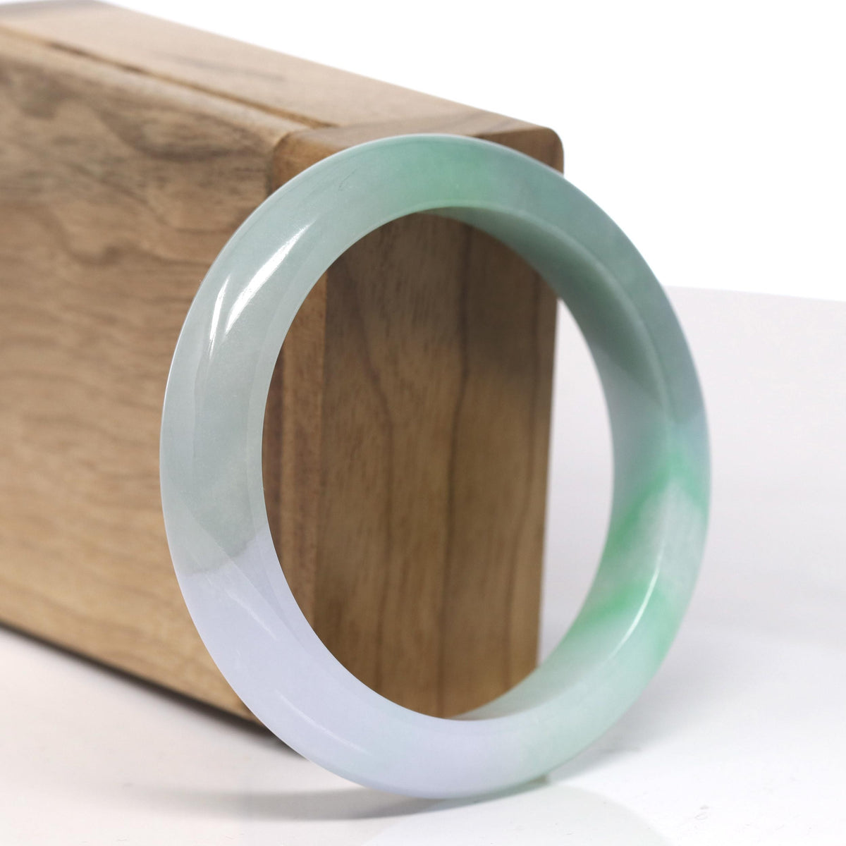Light Icy Green & Vibrant Apple Green Jade Bangle Bracelet (55.4mm) #TT044