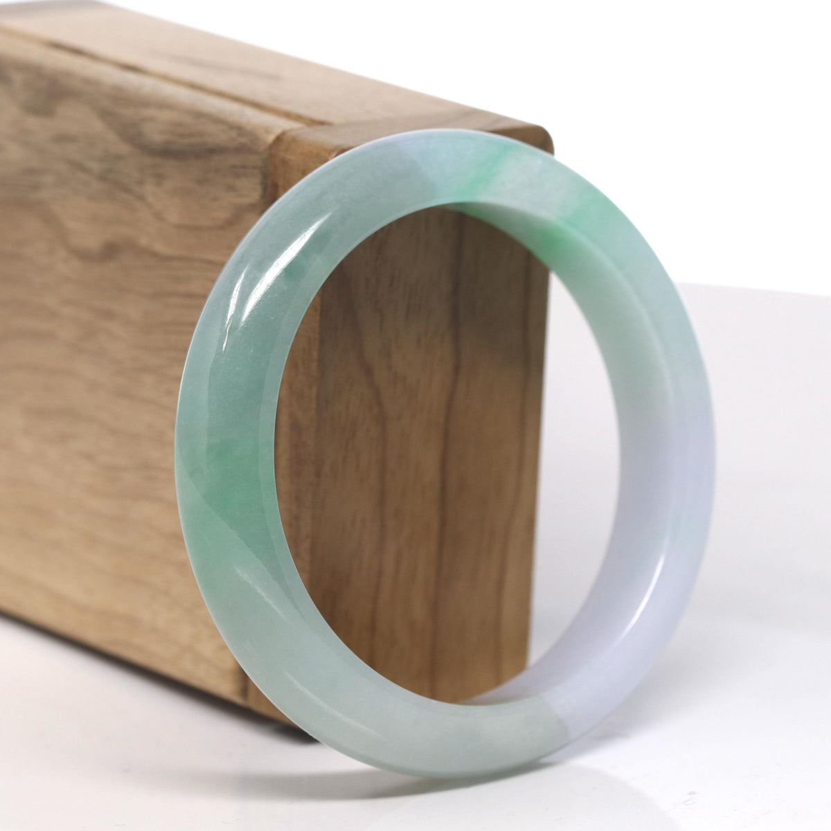 Light Icy Green & Vibrant Apple Green Jade Bangle Bracelet (55.4mm) #TT044