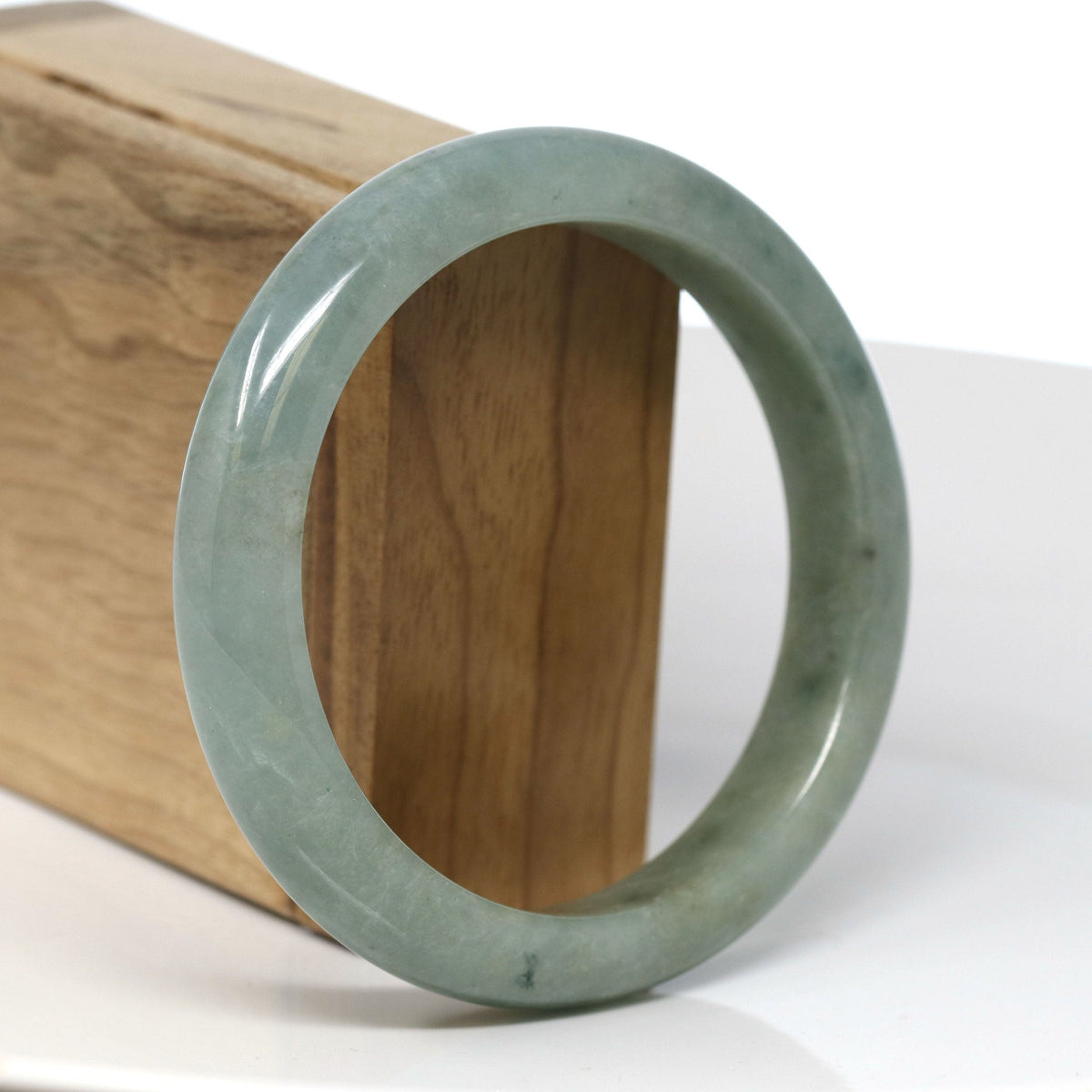 Natural Burmese Oil Green Jadeite Jade Bangle Bracelet (60.68mm) #T286