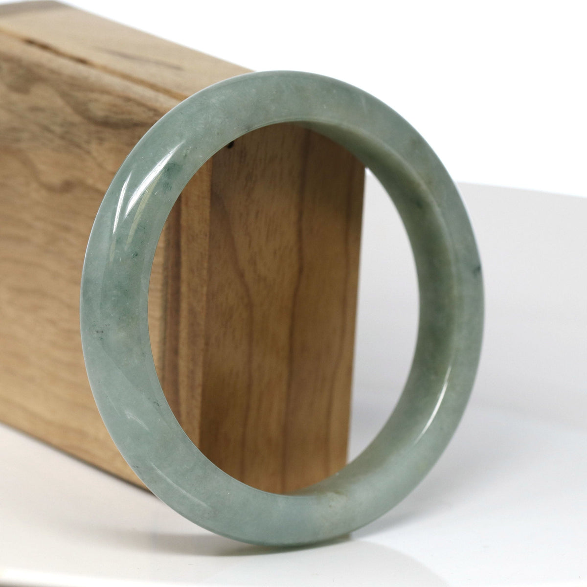 Natural Burmese Oil Green Jadeite Jade Bangle Bracelet (60.68mm) #T286