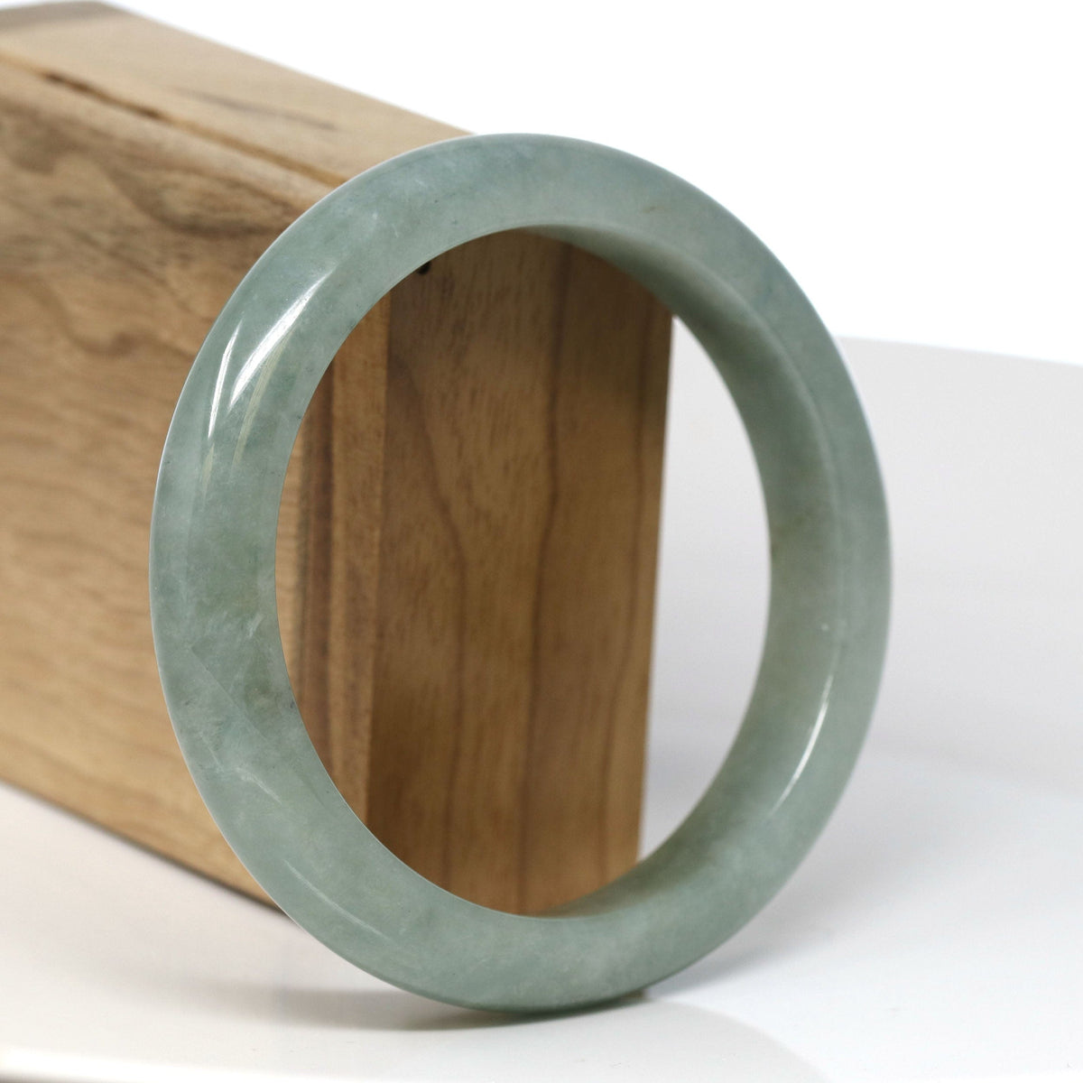 Natural Burmese Oil Green Jadeite Jade Bangle Bracelet (60.68mm) #T286