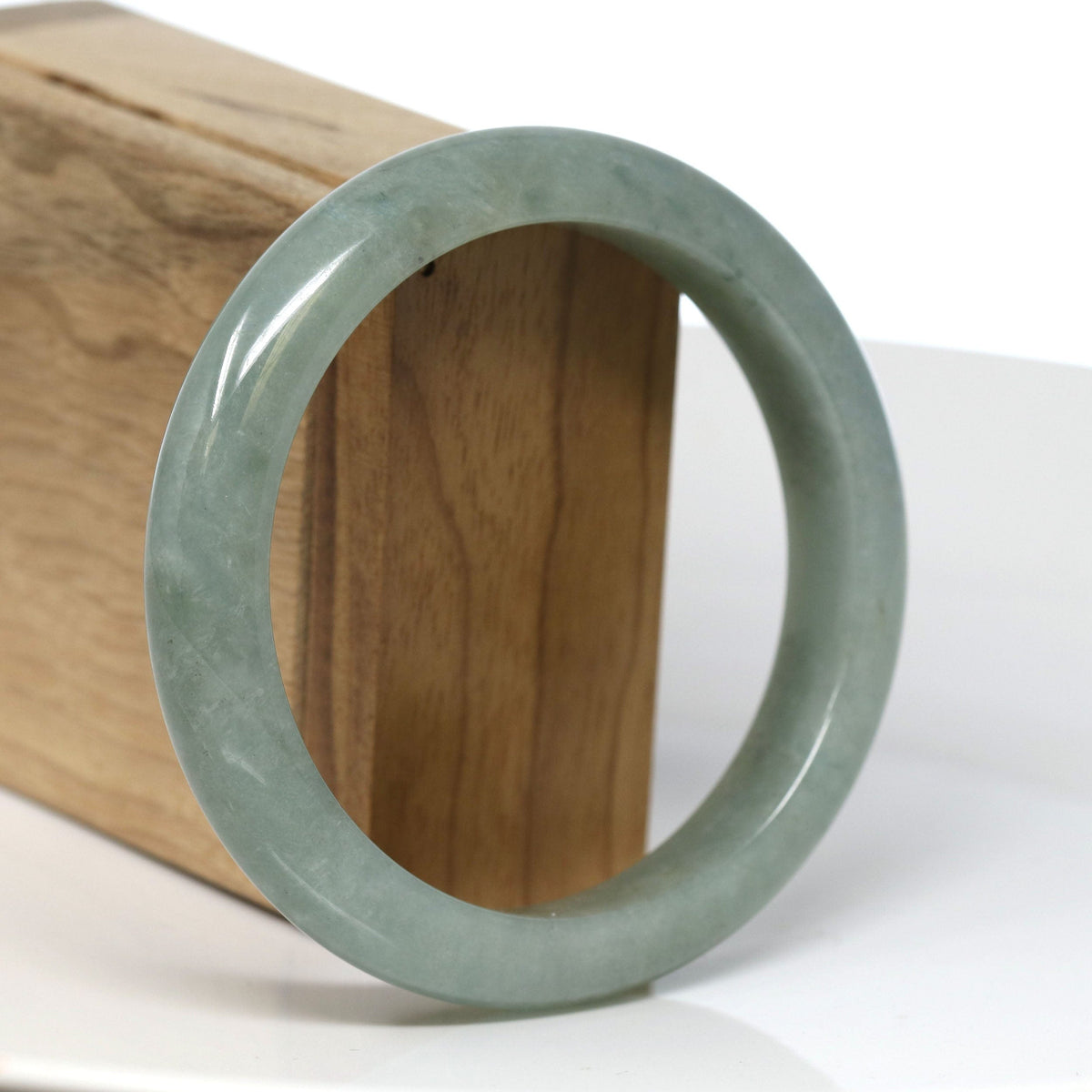 Natural Burmese Oil Green Jadeite Jade Bangle Bracelet (60.68mm) #T286