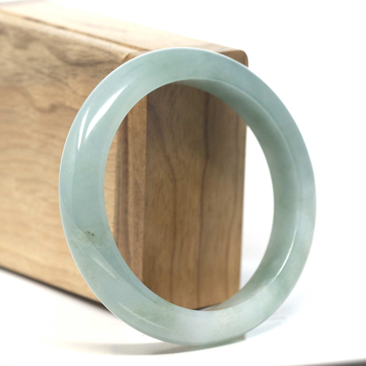 Oil-Green "Half-Round" Jadeite Jade Bangle Bracelet (57.3mm) #TT059