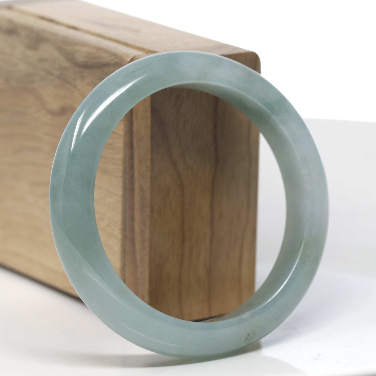 Oil-Green "Half-Round" Jadeite Jade Bangle Bracelet (57.3mm) #TT059