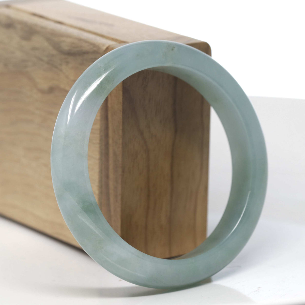 Oil-Green "Half-Round" Jadeite Jade Bangle Bracelet (57.3mm) #TT059