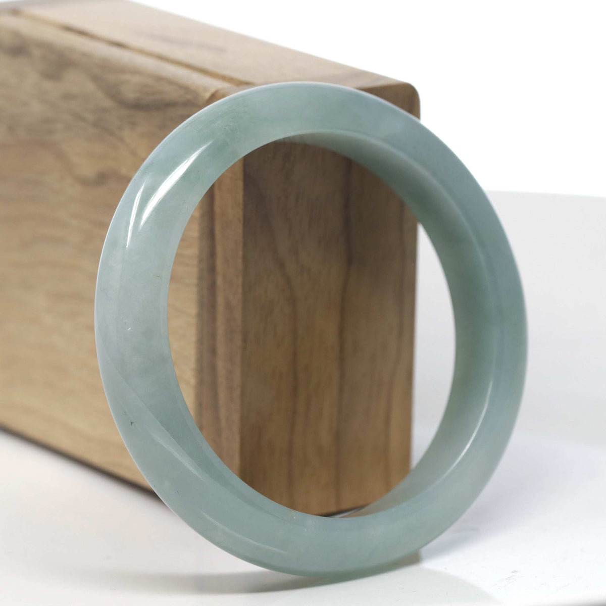 Oil-Green "Half-Round" Jadeite Jade Bangle Bracelet (57.3mm) #TT059
