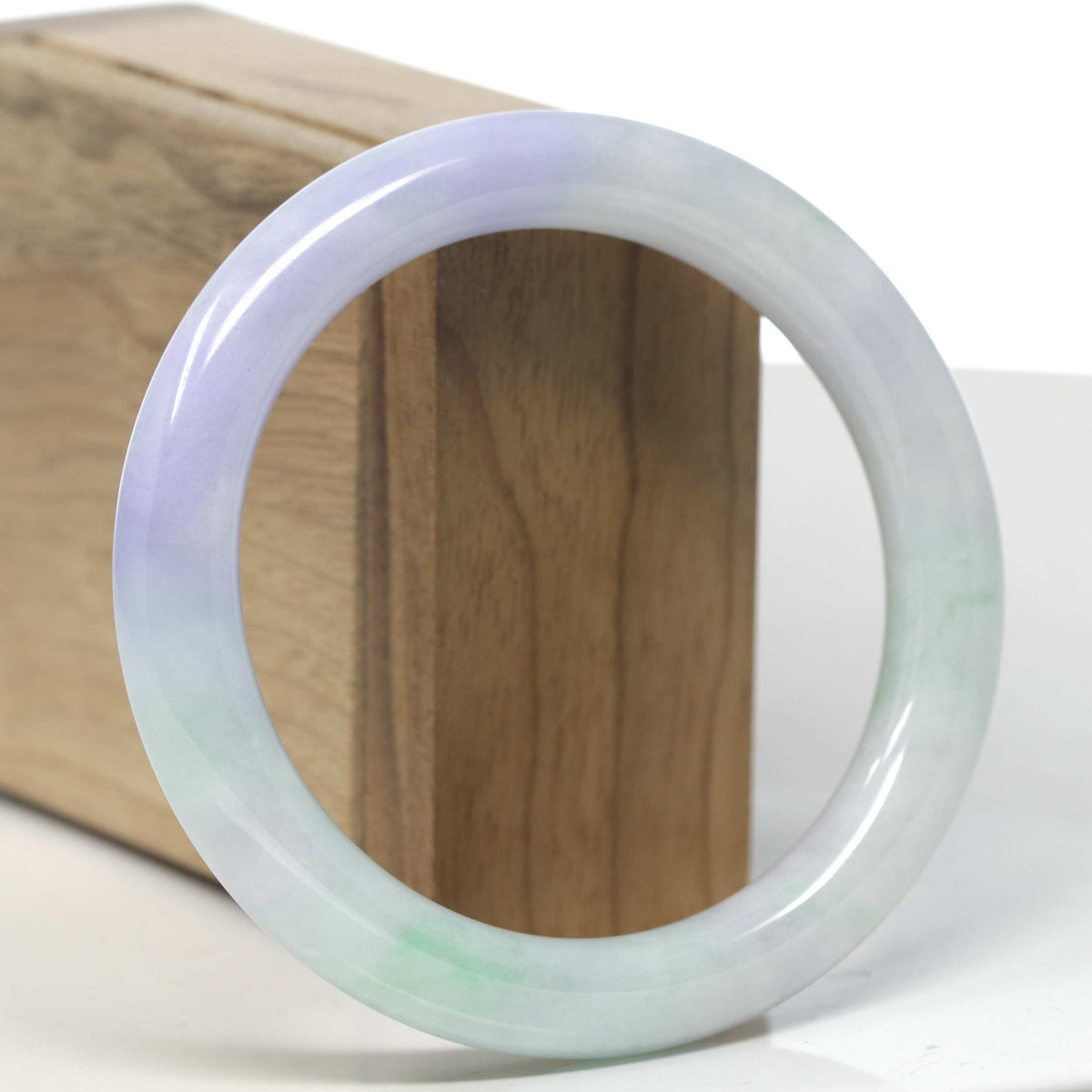 "Vixen" Lavender & Apple Green "Traditional Full-Round" Jadeite Jade Bangle Bracelet (58.4mm) #TT079