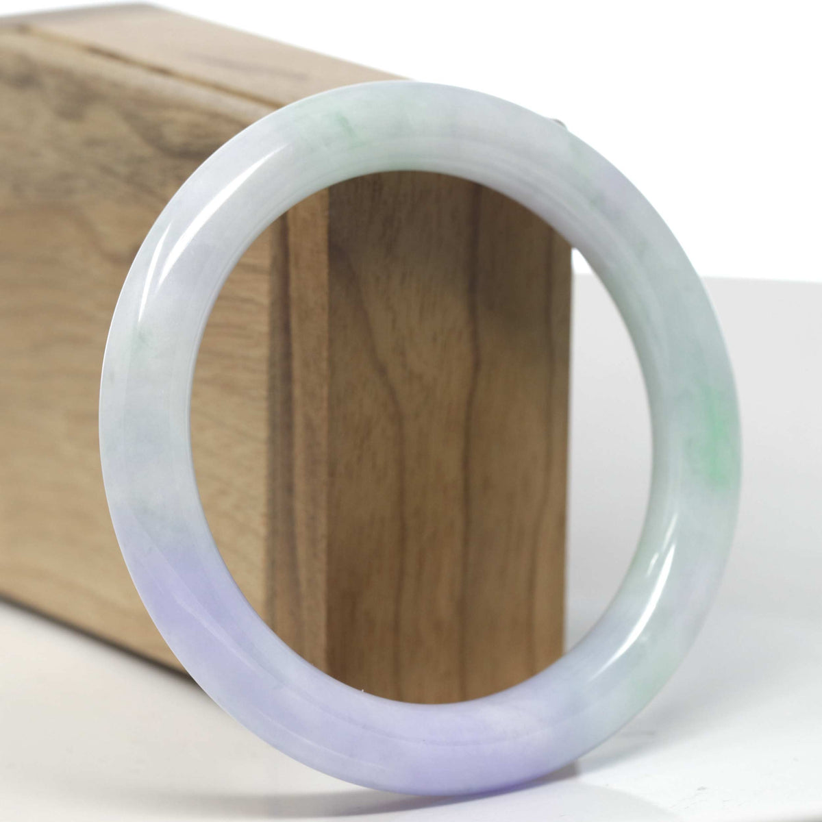 "Vixen" Lavender & Apple Green "Traditional Full-Round" Jadeite Jade Bangle Bracelet (58.4mm) #TT079
