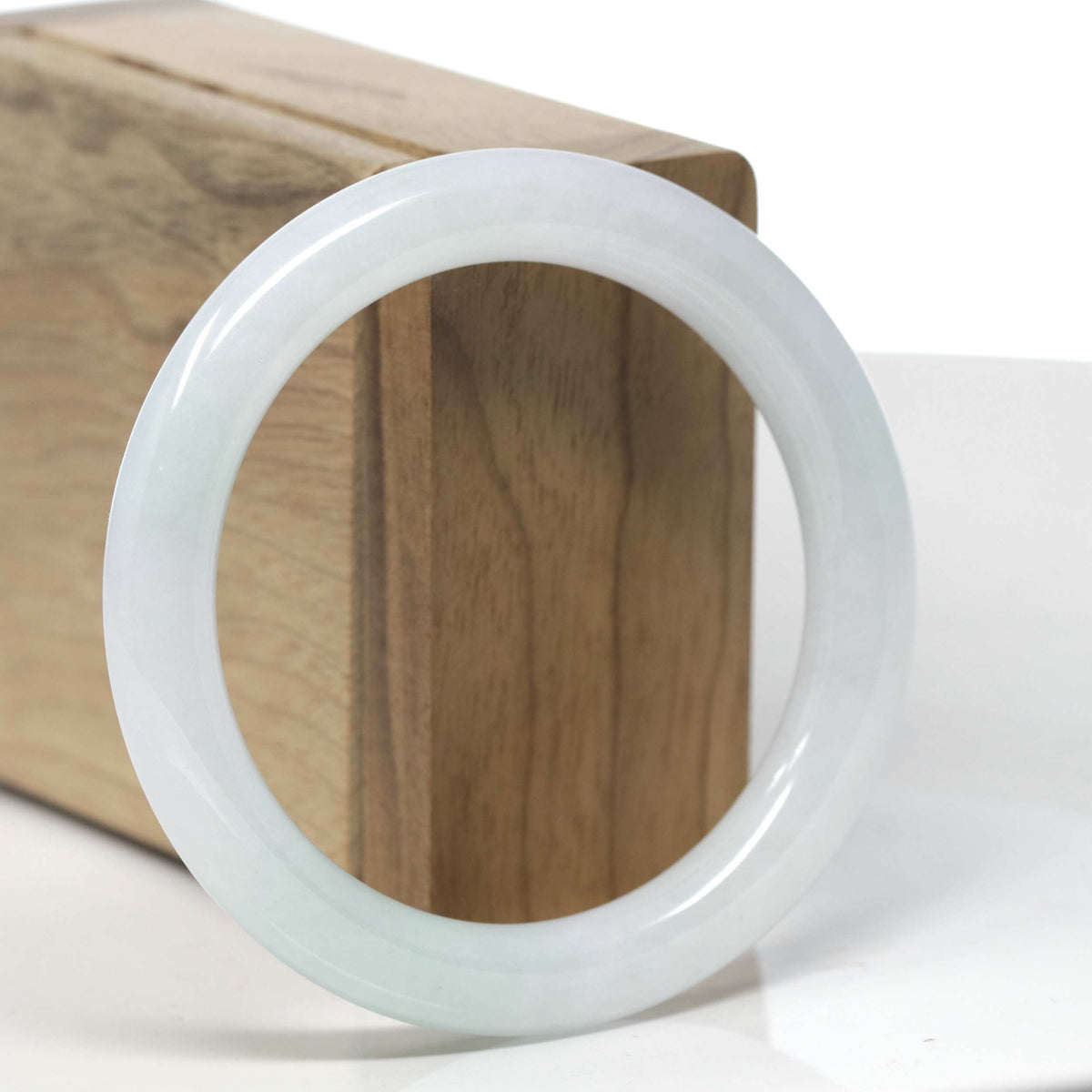 Icy Light Green & White "Traditional Full-Round" Jadeite Jade Bangle Bracelet (54.9mm) #TT066