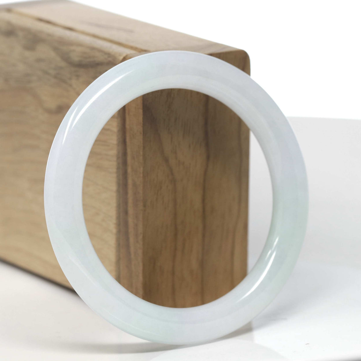 Icy Light Green & White "Traditional Full-Round" Jadeite Jade Bangle Bracelet (54.9mm) #TT066