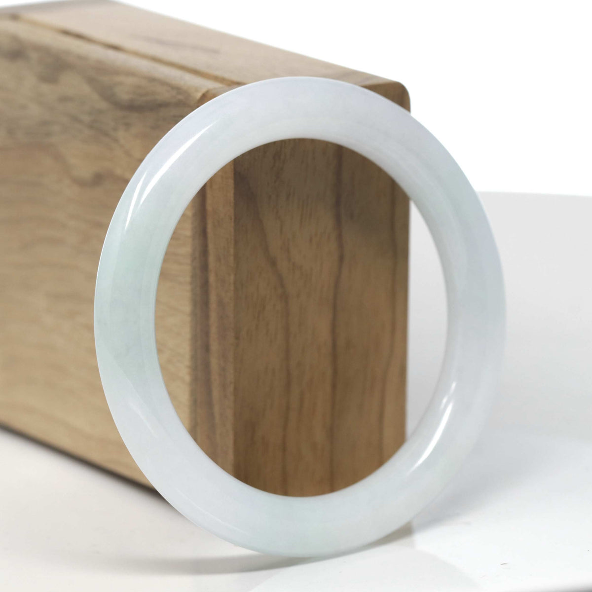 Icy Light Green & White "Traditional Full-Round" Jadeite Jade Bangle Bracelet (54.9mm) #TT066