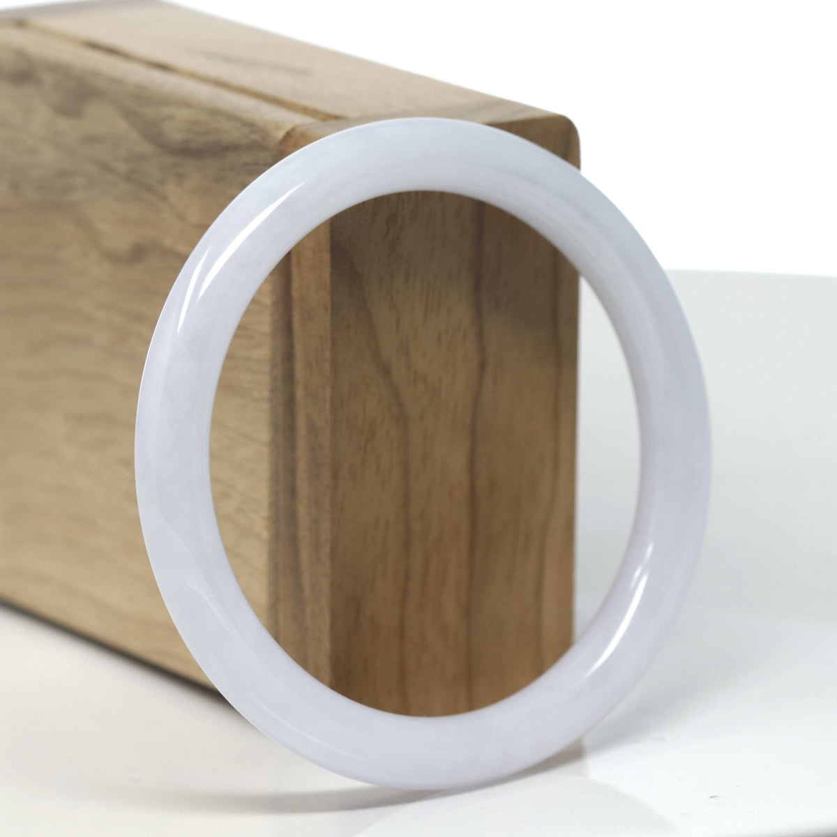 Natural Light White-Lavender Jadeite Jade "Traditional Round" Bangle Bracelet (56.9mm) #TT068