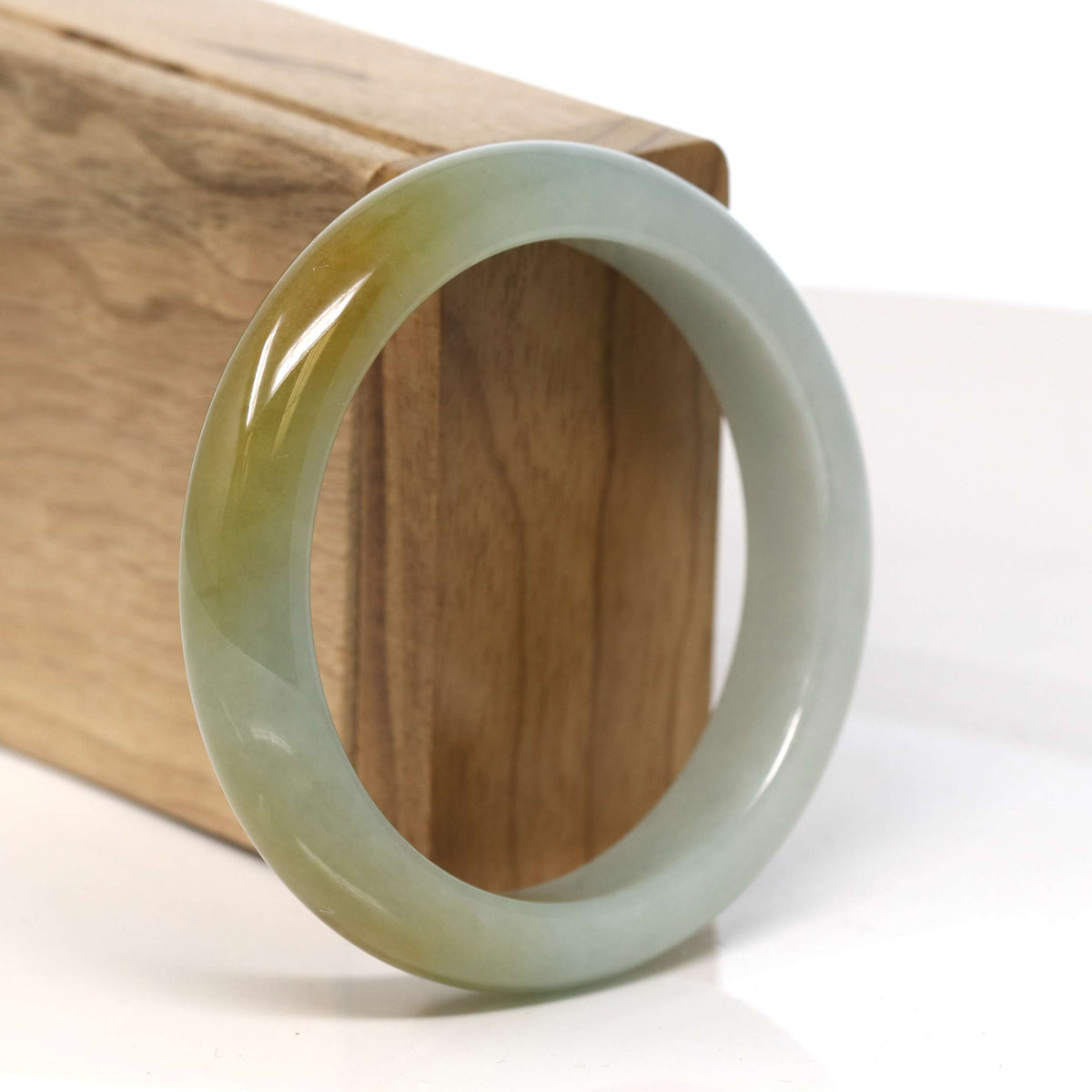 "Half Round" Honey Yellow Jadeite Jade Bangle Bracelet (56.74 mm) #T347