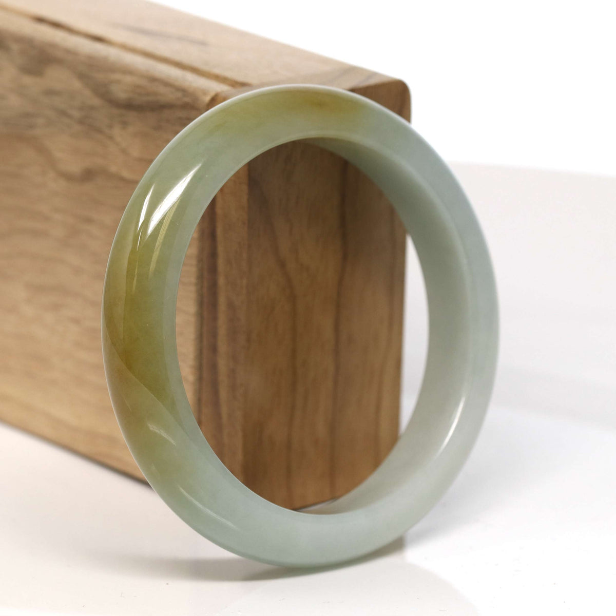 "Half Round" Honey Yellow Jadeite Jade Bangle Bracelet (56.74 mm) #T347