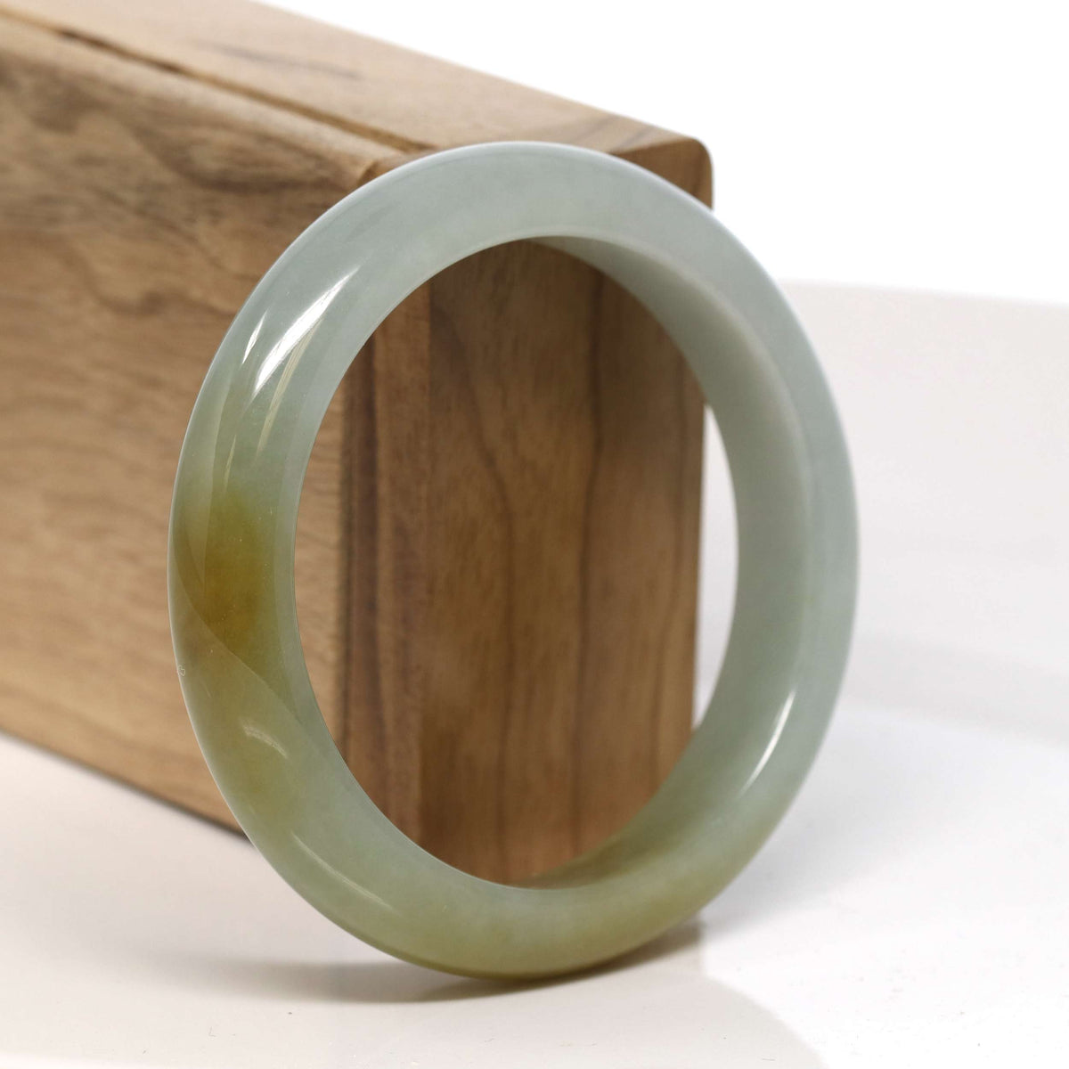 "Half Round" Honey Yellow Jadeite Jade Bangle Bracelet (56.74 mm) #T347