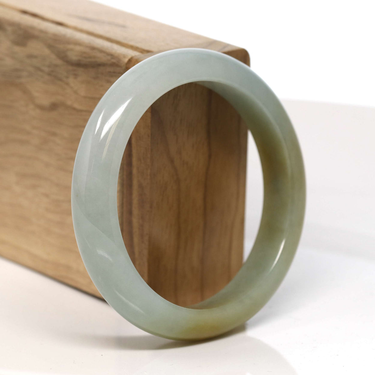 "Half Round" Honey Yellow Jadeite Jade Bangle Bracelet (56.74 mm) #T347