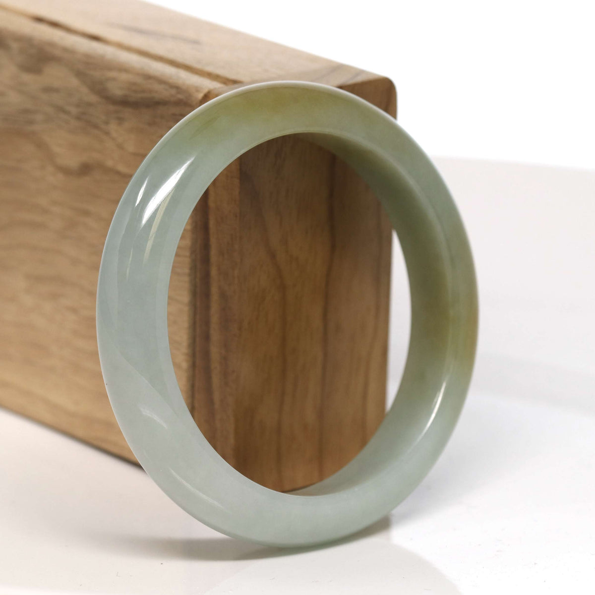 "Half Round" Honey Yellow Jadeite Jade Bangle Bracelet (56.74 mm) #T347