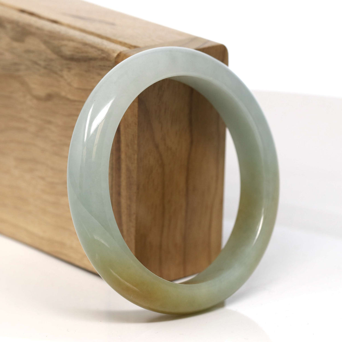 "Half Round" Honey Yellow Jadeite Jade Bangle Bracelet (56.74 mm) #T347