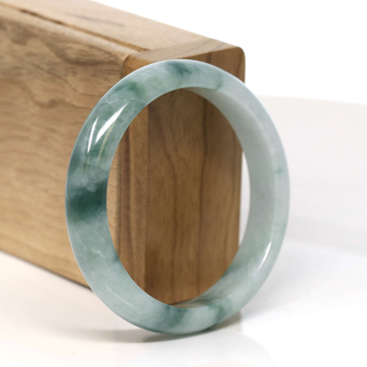 "Half Round" Blue Green Jadeite Jade Bangle Bracelet (55.79 mm) #T343