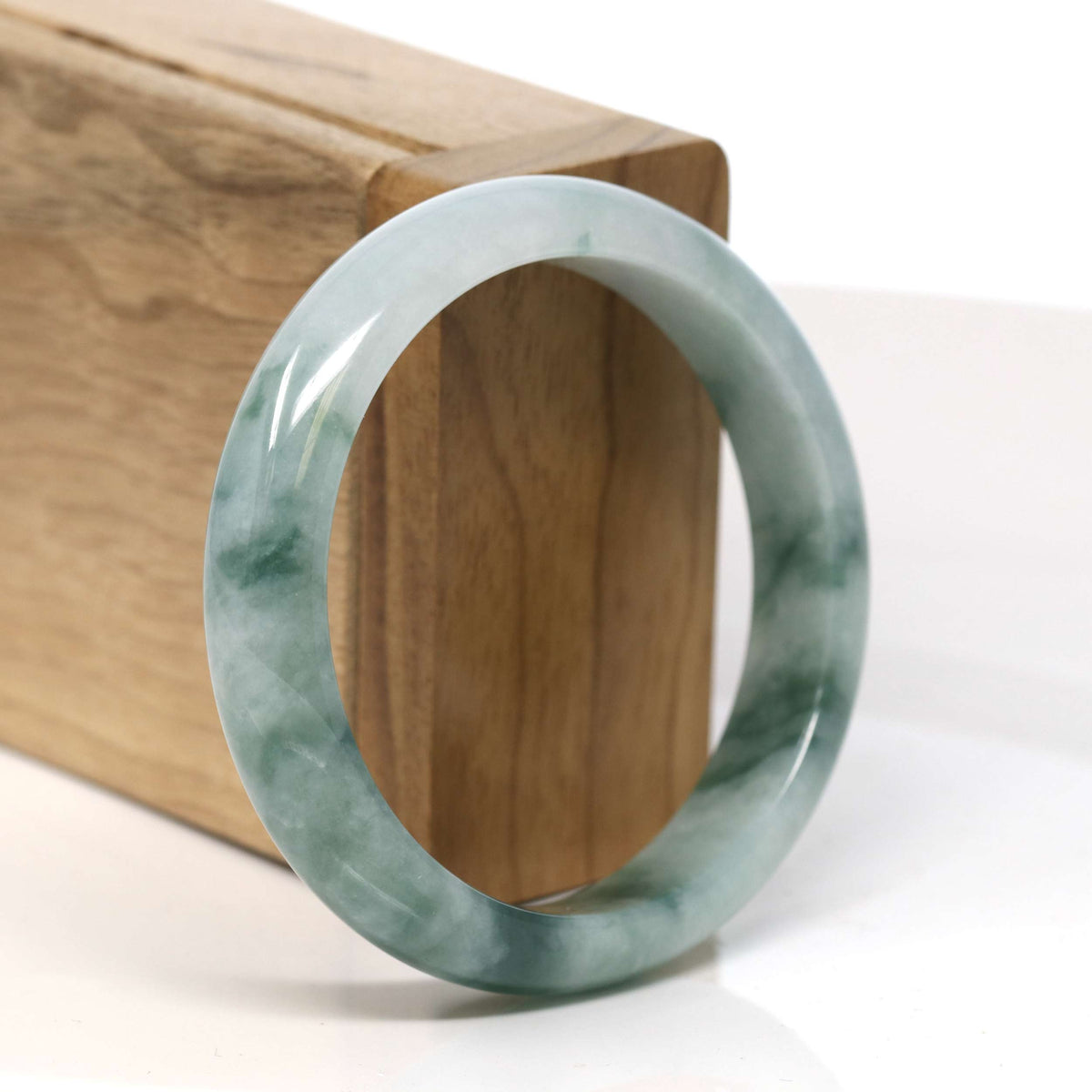 "Half Round" Blue Green Jadeite Jade Bangle Bracelet (55.79 mm) #T343