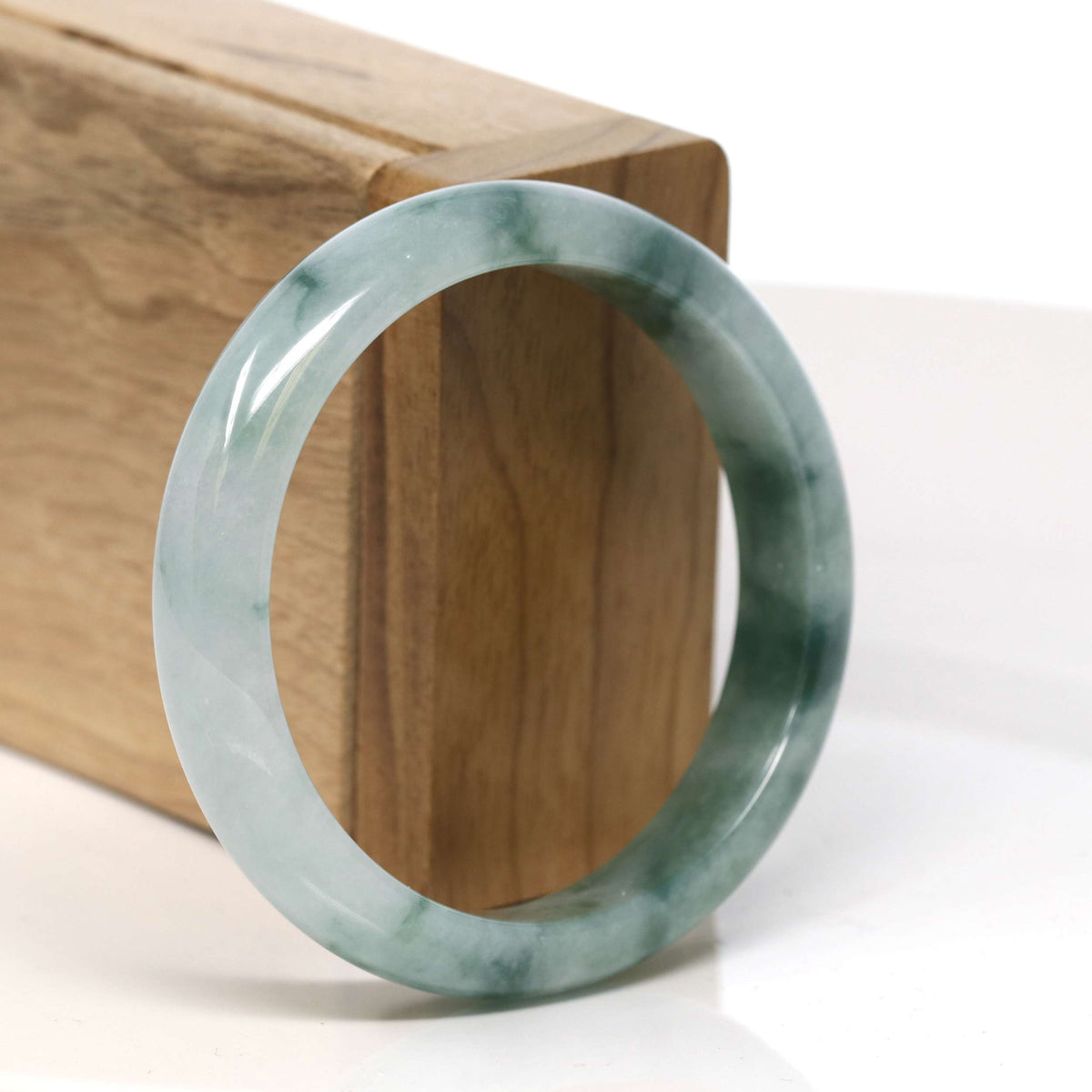 "Half Round" Blue Green Jadeite Jade Bangle Bracelet (55.79 mm) #T343