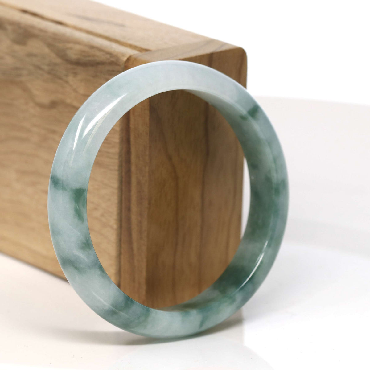 "Half Round" Blue Green Jadeite Jade Bangle Bracelet (55.79 mm) #T343
