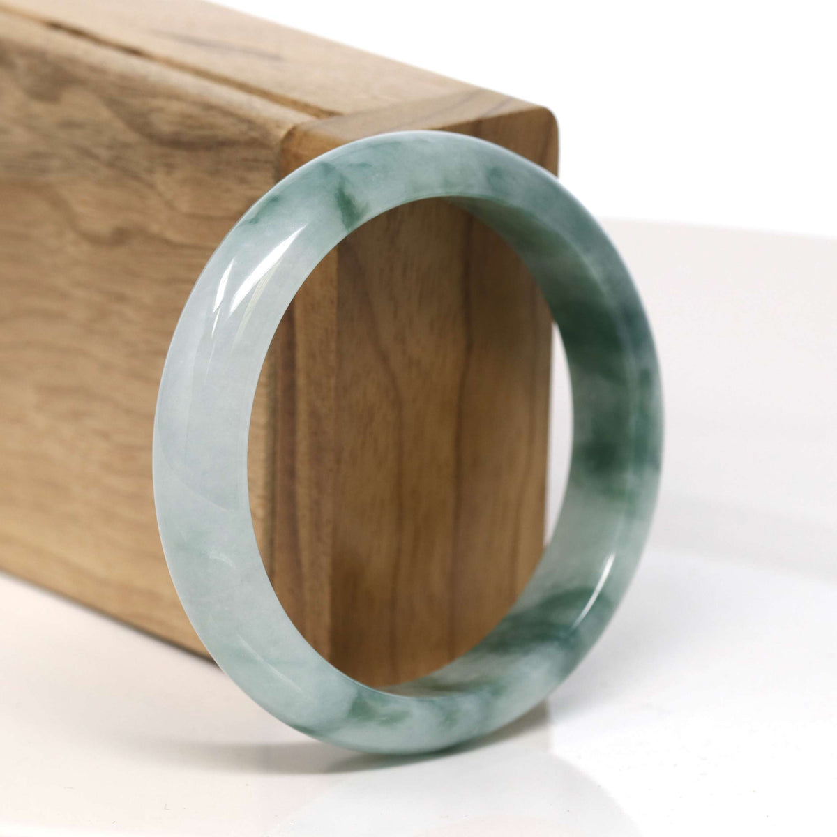"Half Round" Blue Green Jadeite Jade Bangle Bracelet (55.79 mm) #T343