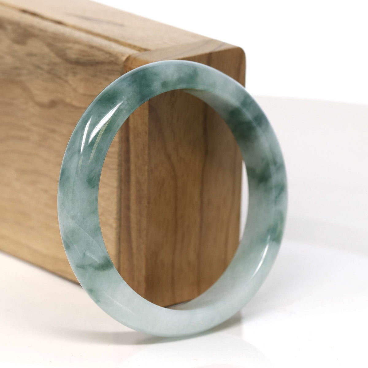 "Half Round" Blue Green Jadeite Jade Bangle Bracelet (55.79 mm) #T343