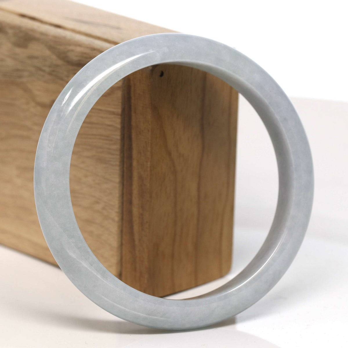"Half Round" Grey - Light Lavender Jadeite Jade Bangle Bracelet (62.83 mm) #T332