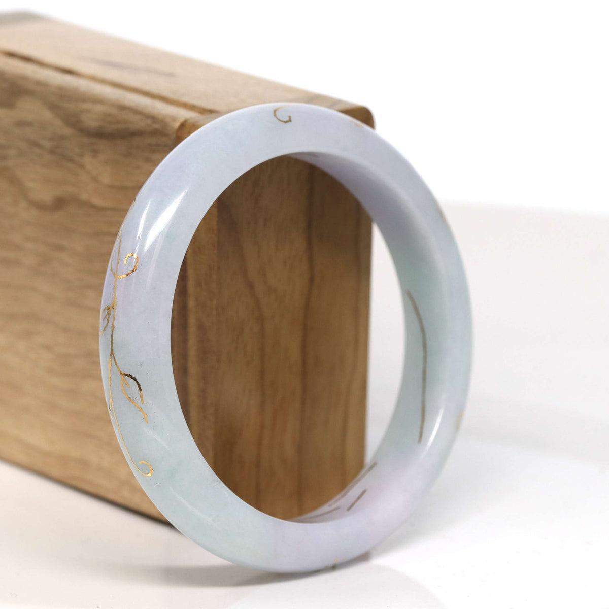 "Half Round" 18k Inlay Lavender & Green Jadeite Jade Bangle Bracelet (57.47 mm) #T319
