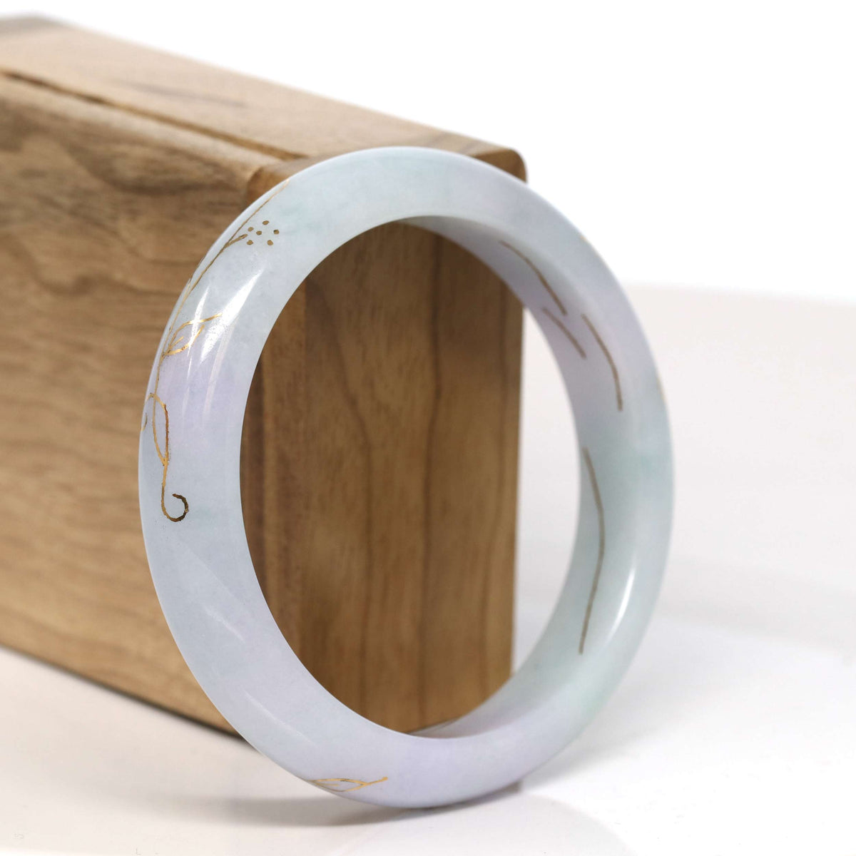 "Half Round" 18k Inlay Lavender & Green Jadeite Jade Bangle Bracelet (57.47 mm) #T319
