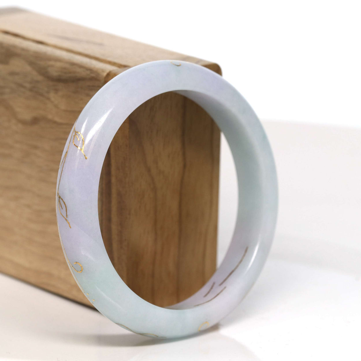 "Half Round" 18k Inlay Lavender & Green Jadeite Jade Bangle Bracelet (57.47 mm) #T319