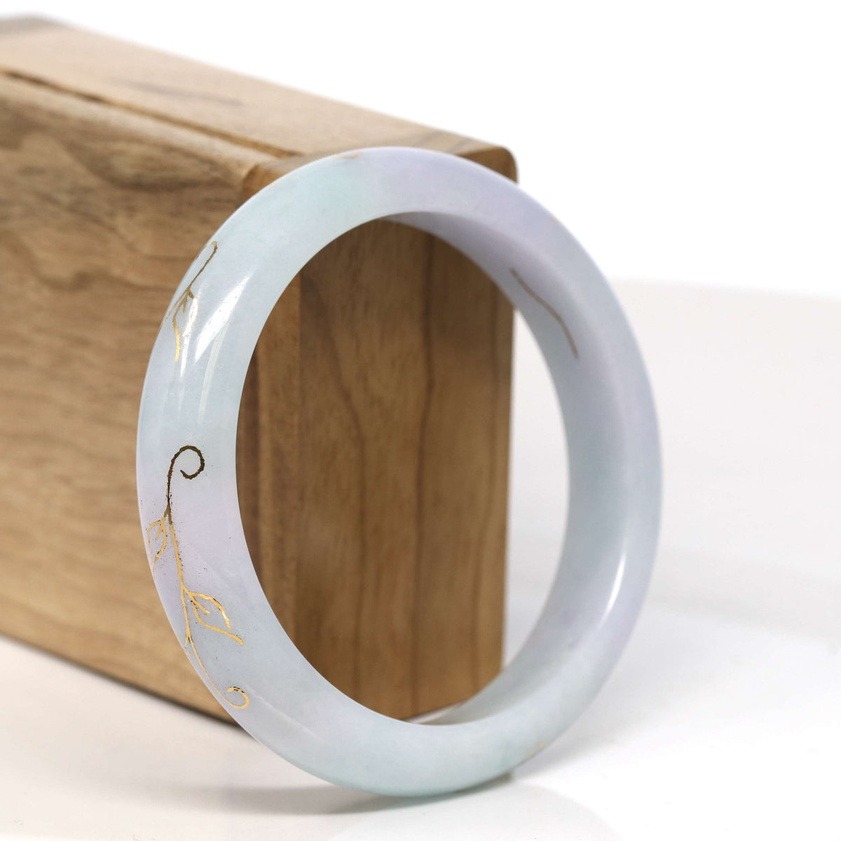 "Half Round" 18k Inlay Lavender & Green Jadeite Jade Bangle Bracelet (57.47 mm) #T319