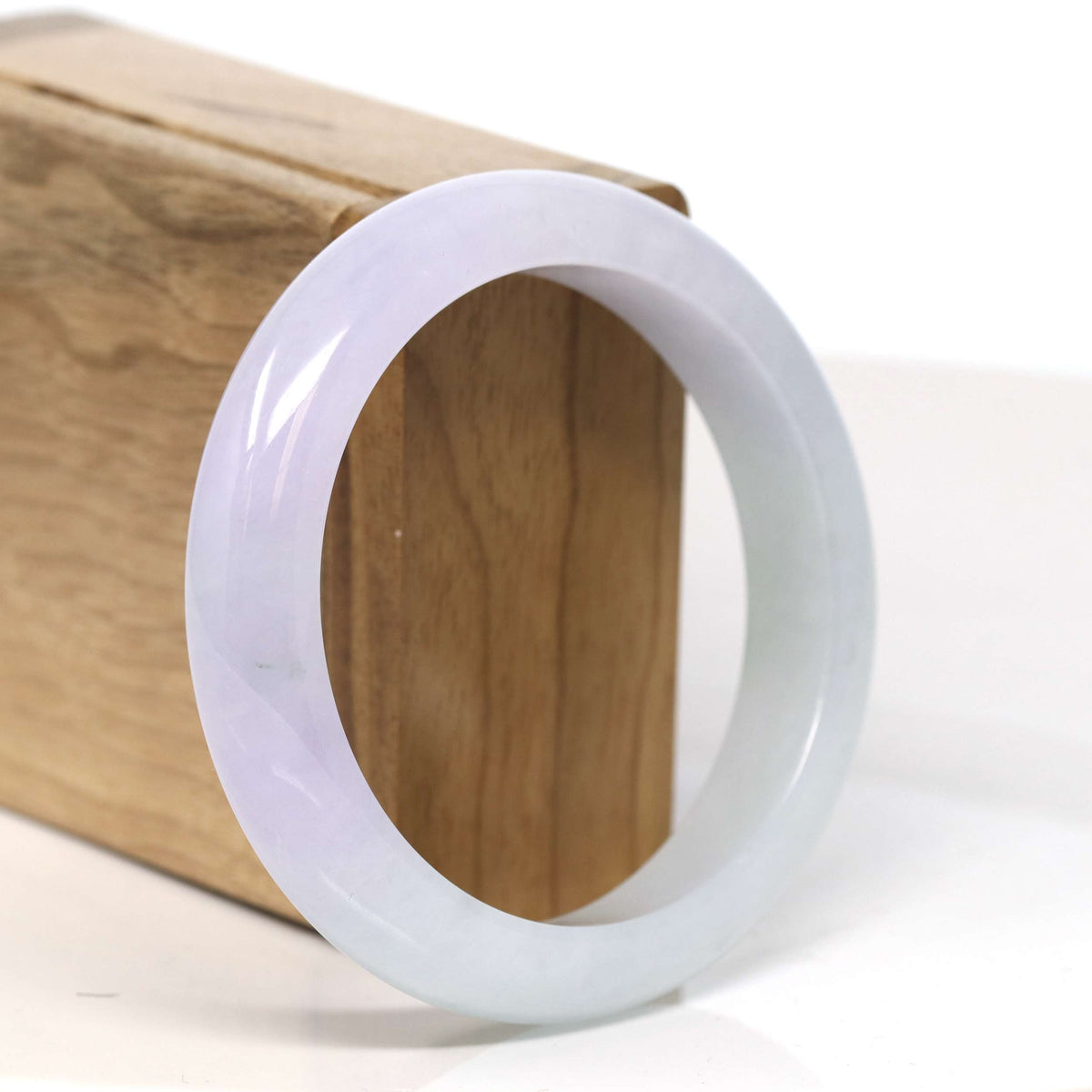 "Half Round" Light Lavender Jadeite Jade Bangle Bracelet (57.17 mm) #T370
