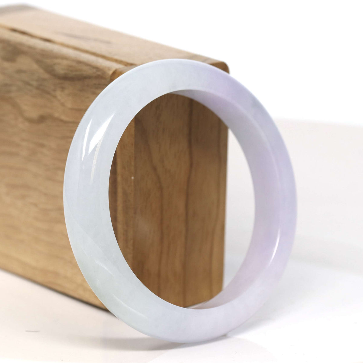"Half Round" Light Lavender Jadeite Jade Bangle Bracelet (57.17 mm) #T370