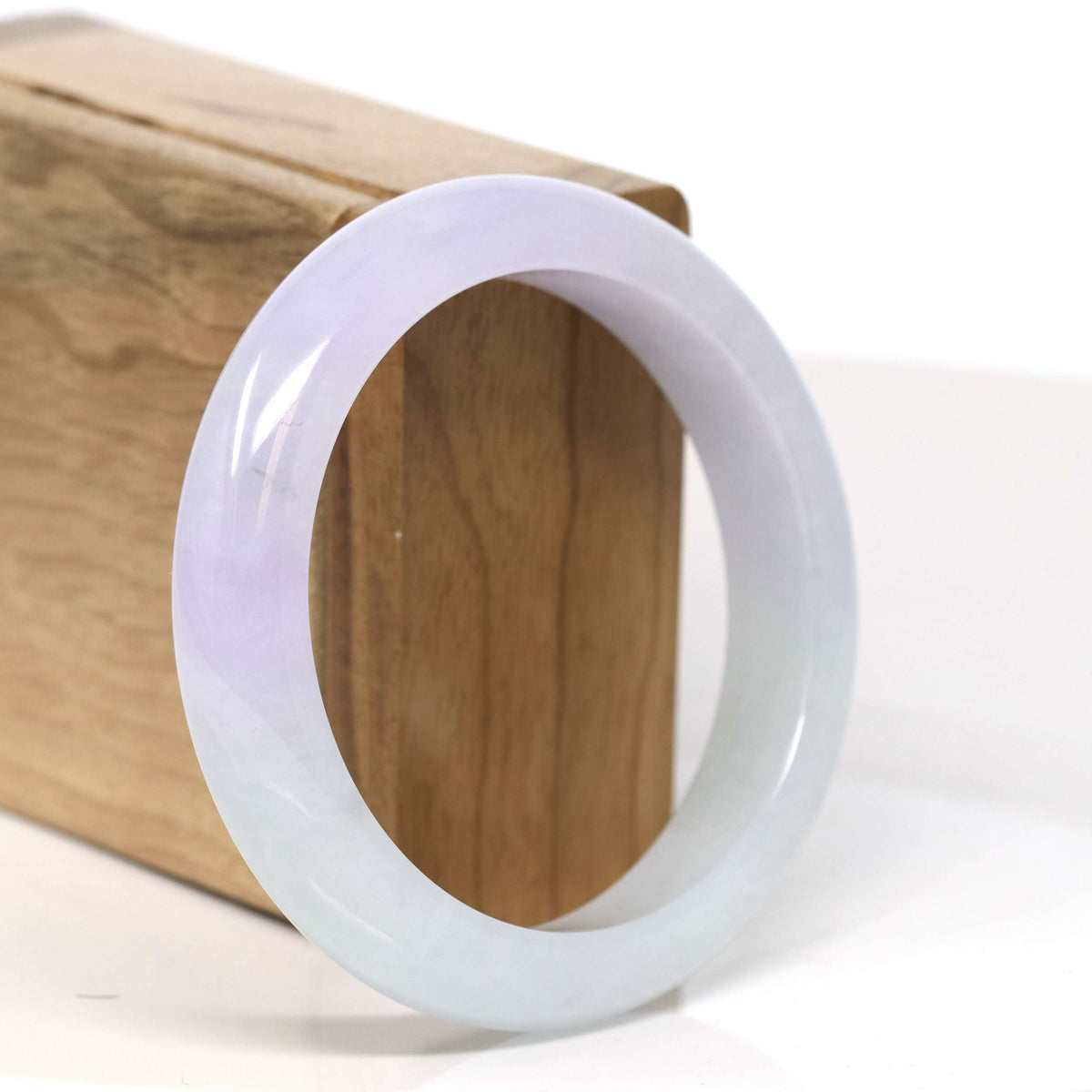 "Half Round" Light Lavender Jadeite Jade Bangle Bracelet (57.17 mm) #T370