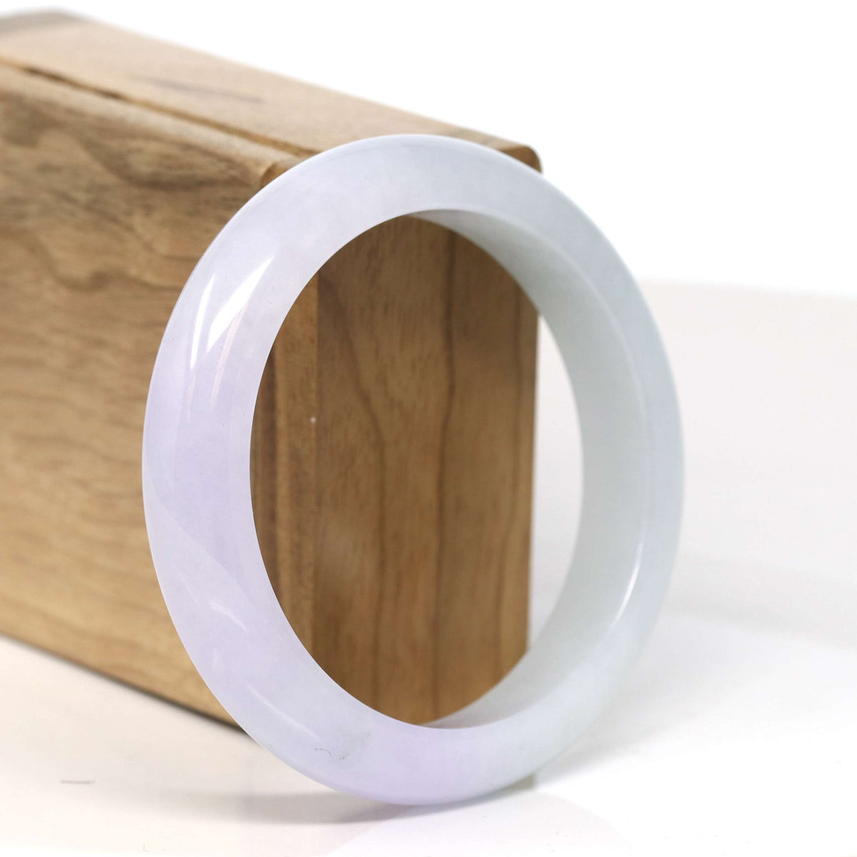 "Half Round" Light Lavender Jadeite Jade Bangle Bracelet (57.17 mm) #T370