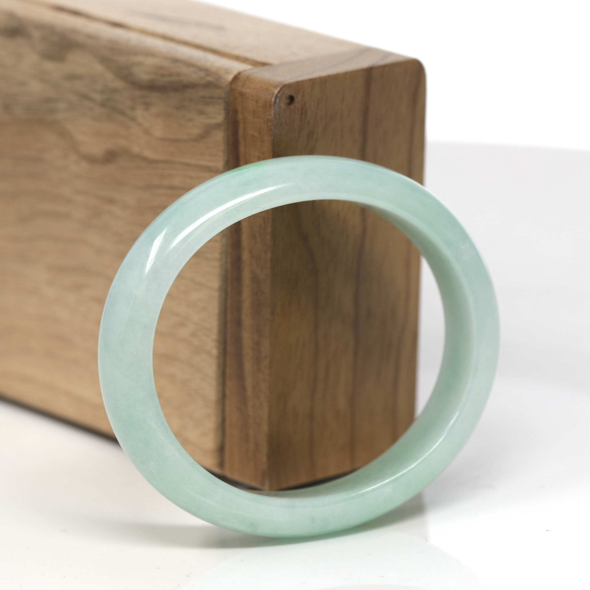 Light Apple-Green Jadeite Jade Oval "Half Round" Bangle Bracelet (53mm) #TT112