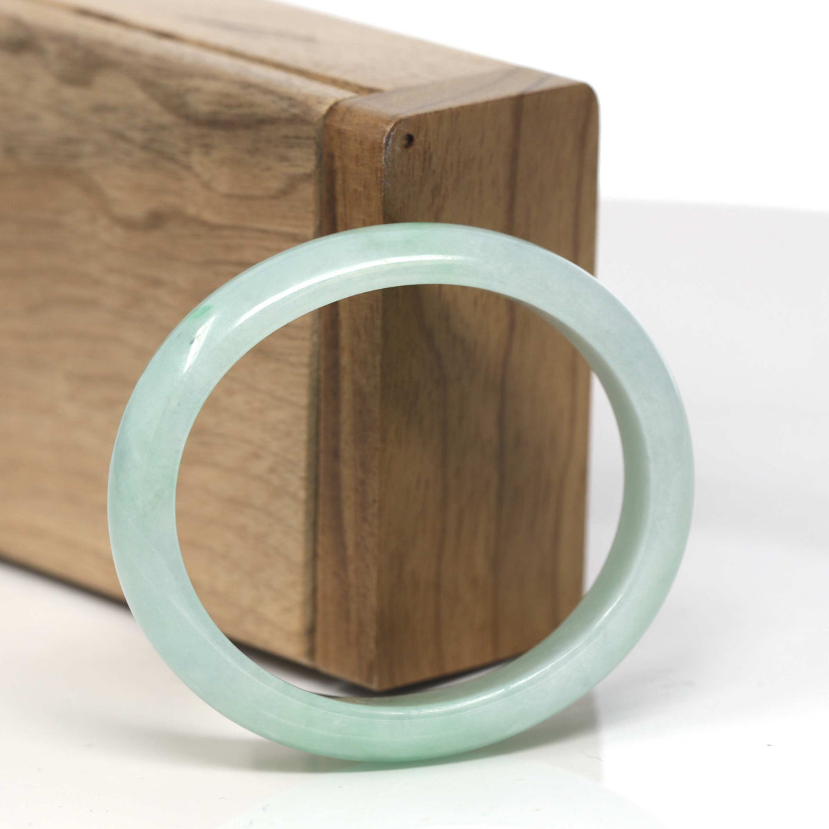 Light Apple-Green Jadeite Jade Oval "Half Round" Bangle Bracelet (53mm) #TT112