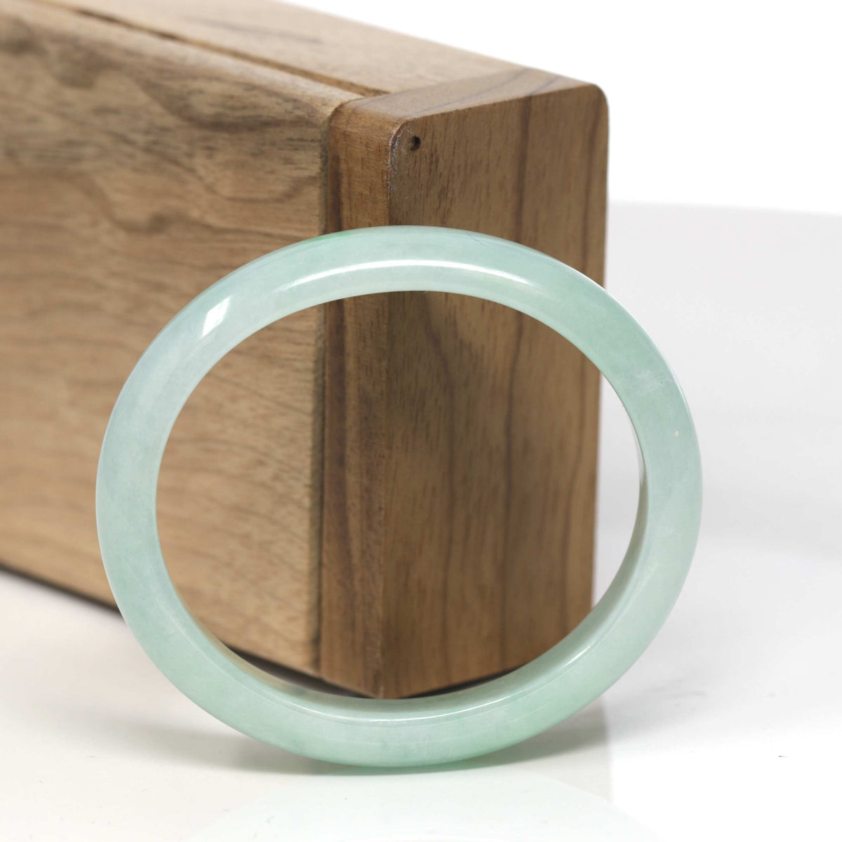 Light Apple-Green Jadeite Jade Oval "Half Round" Bangle Bracelet (53mm) #TT112