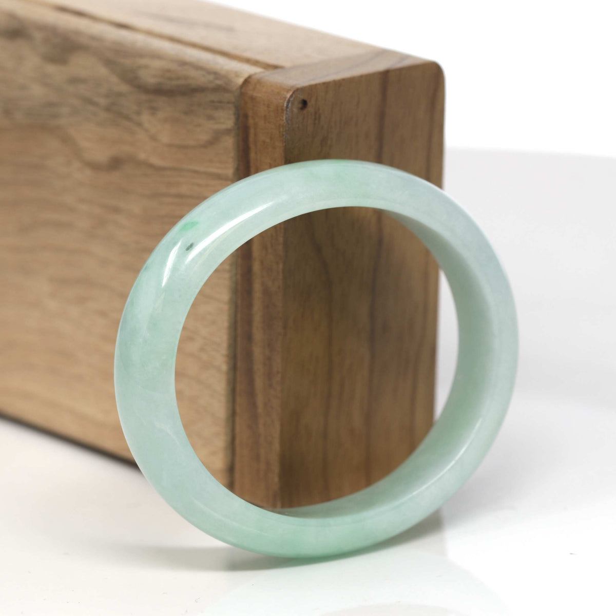 Light Apple-Green Jadeite Jade Oval "Half Round" Bangle Bracelet (53mm) #TT112