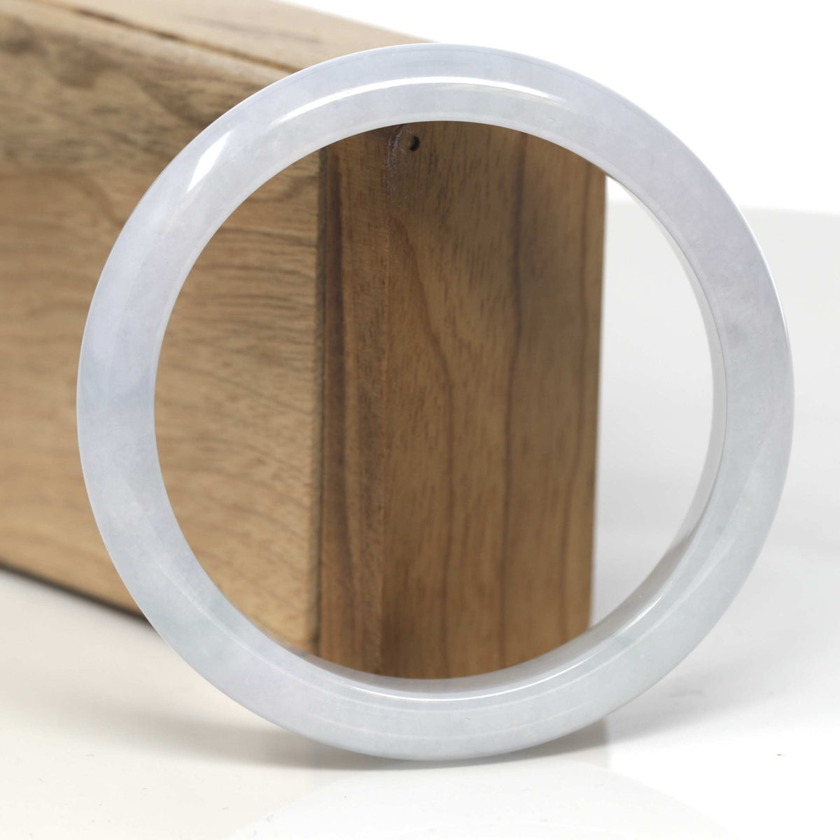 White-Grey & Light Green Jadeite Jade "Half Round" Bangle Bracelet (62.2mm) #TT116
