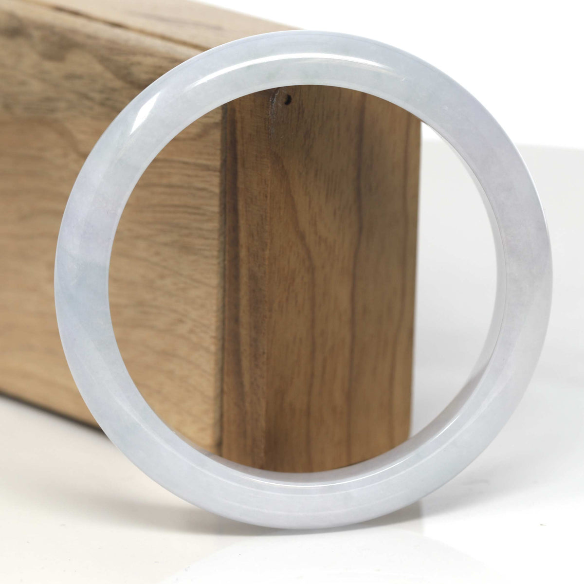 White-Grey & Light Green Jadeite Jade "Half Round" Bangle Bracelet (62.2mm) #TT116
