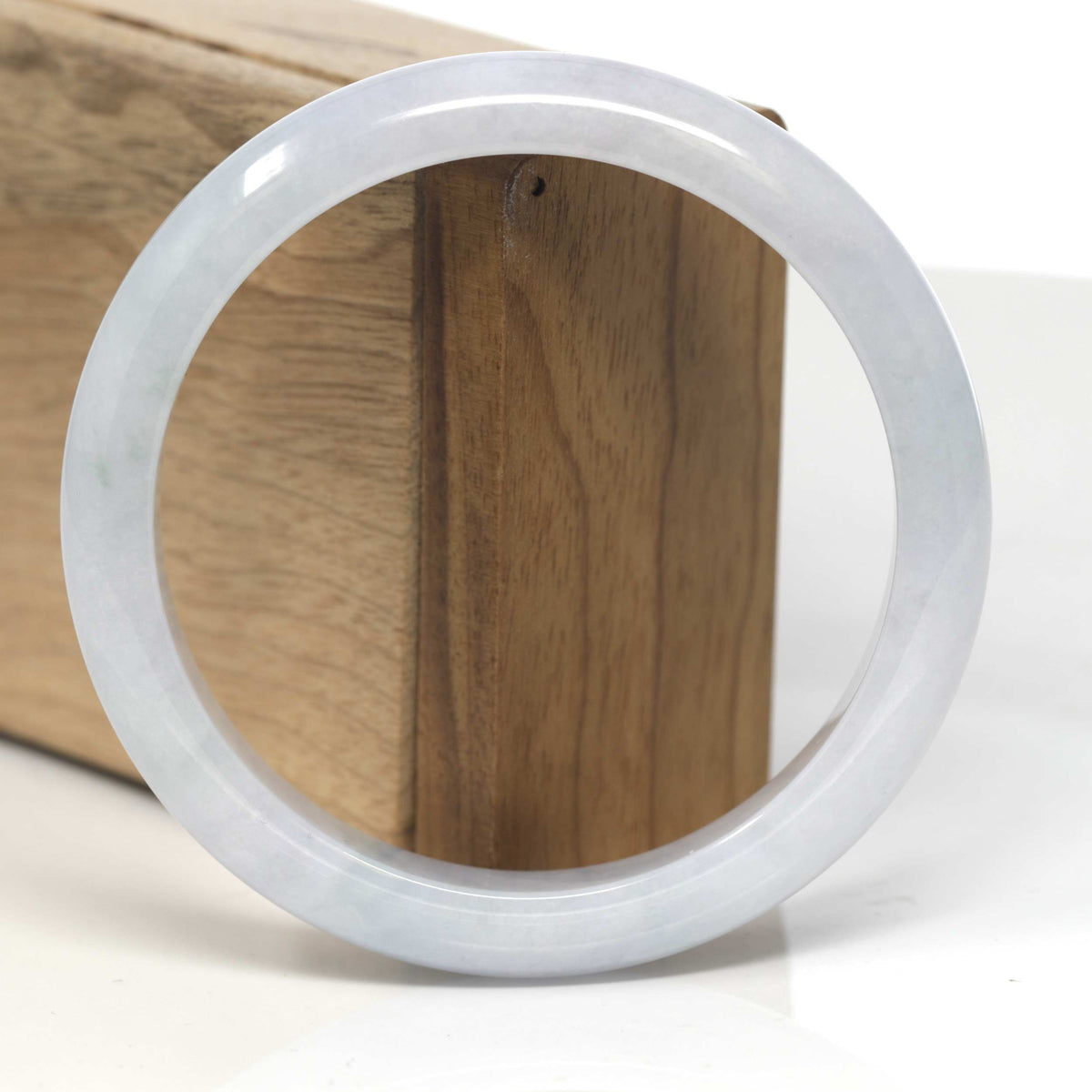 White-Grey & Light Green Jadeite Jade "Half Round" Bangle Bracelet (62.2mm) #TT116