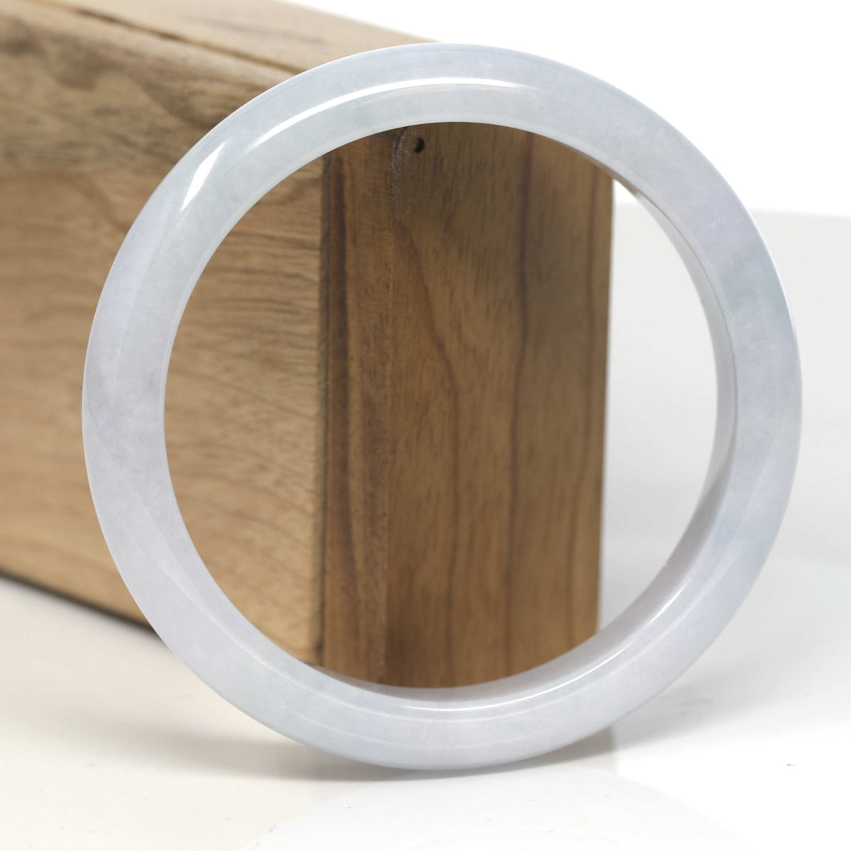 White-Grey & Light Green Jadeite Jade "Half Round" Bangle Bracelet (62.2mm) #TT116